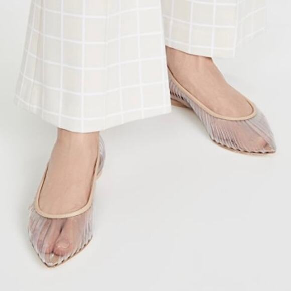 CULT GAIA Leena Leather Trimmed PVC Pointy Toe Flat Womens 40 Tan Clear Jelly - Picture 1 of 16